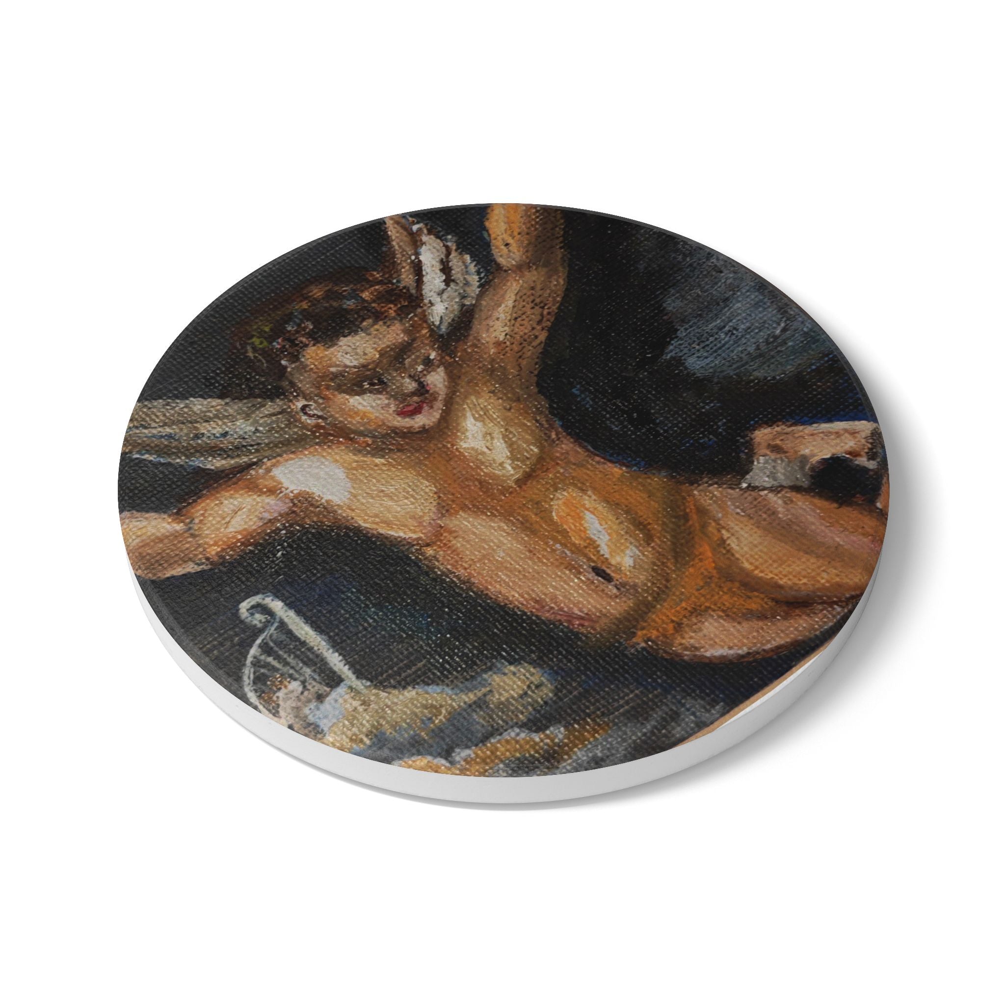 Ceramic Coaster — Vintage Cherub Art Round Drink Coaster