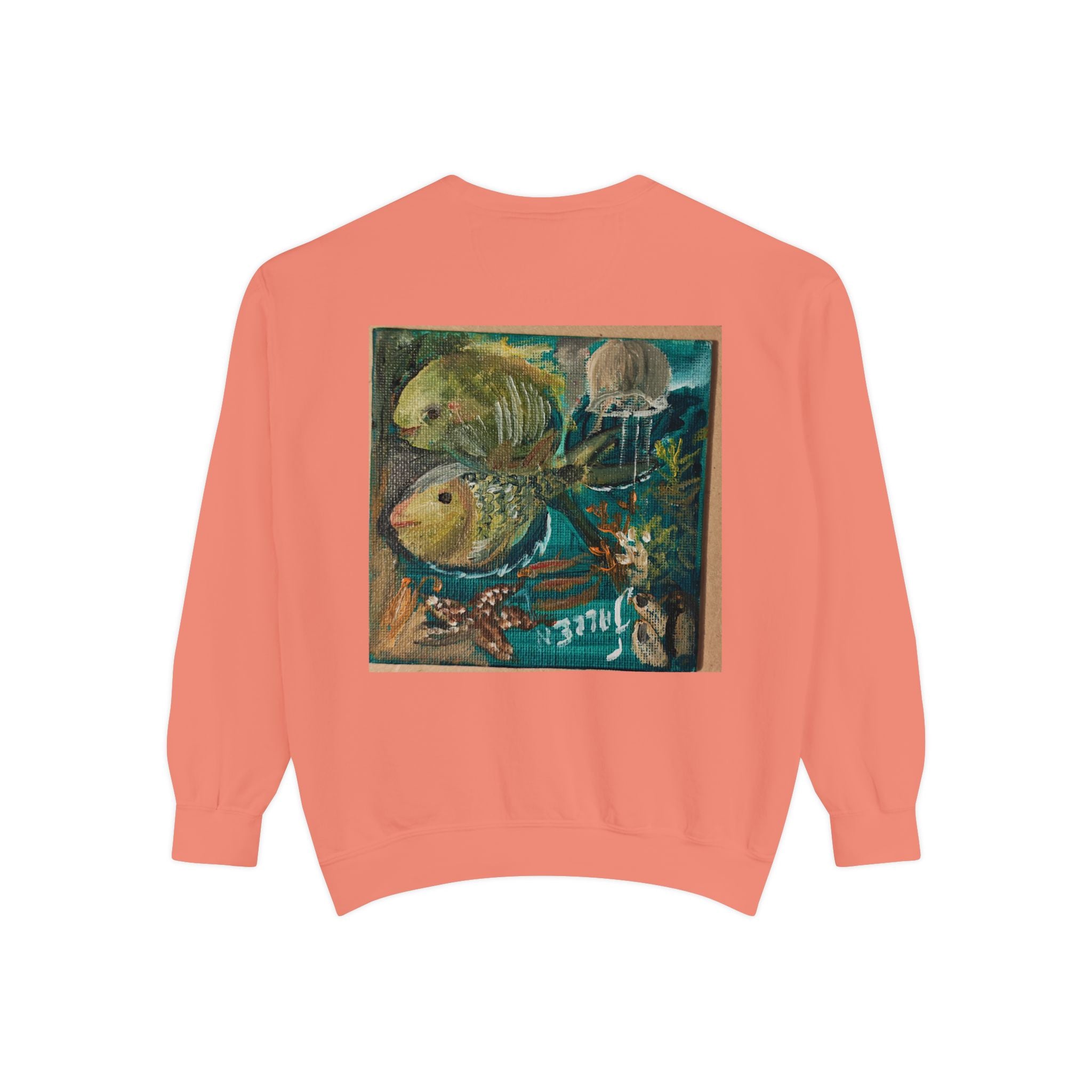 Fish Painting Sweatshirt — Vintage Ocean Art Back Print
