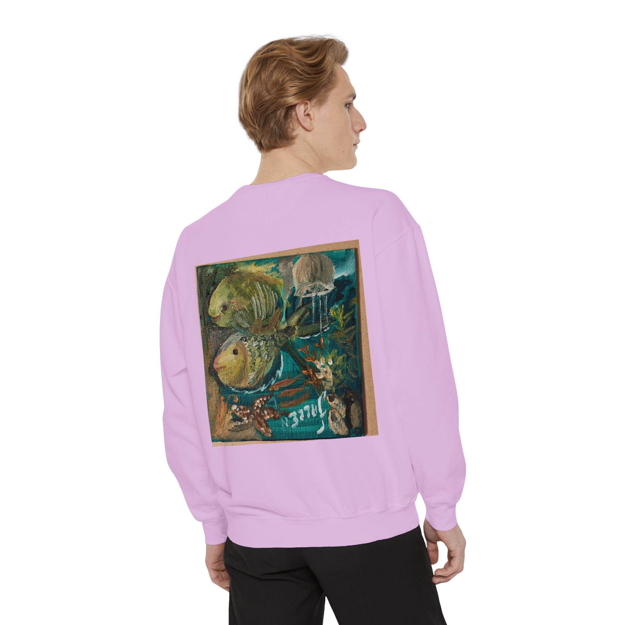 Fish Painting Sweatshirt — Vintage Ocean Art Back Print