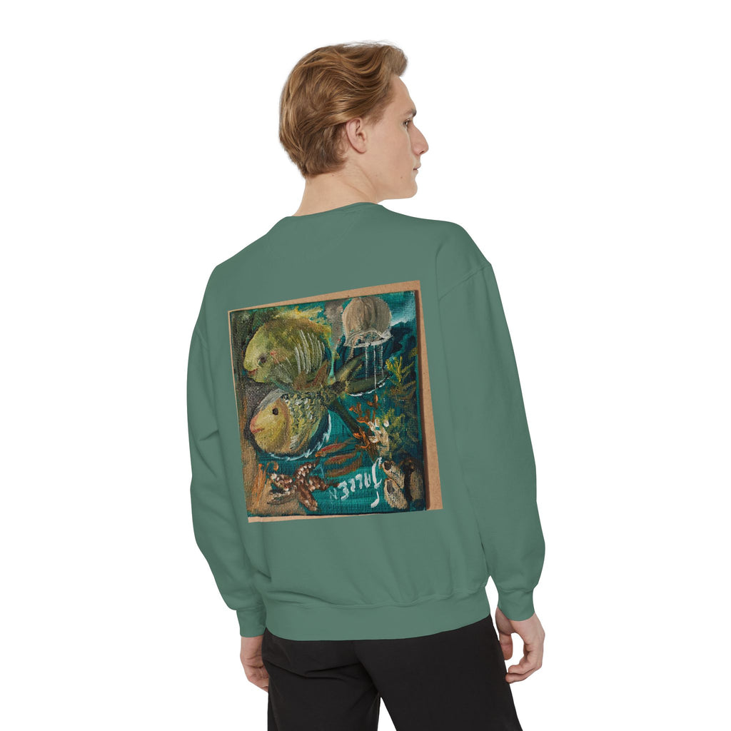 Fish Painting Sweatshirt — Vintage Ocean Art Back Print