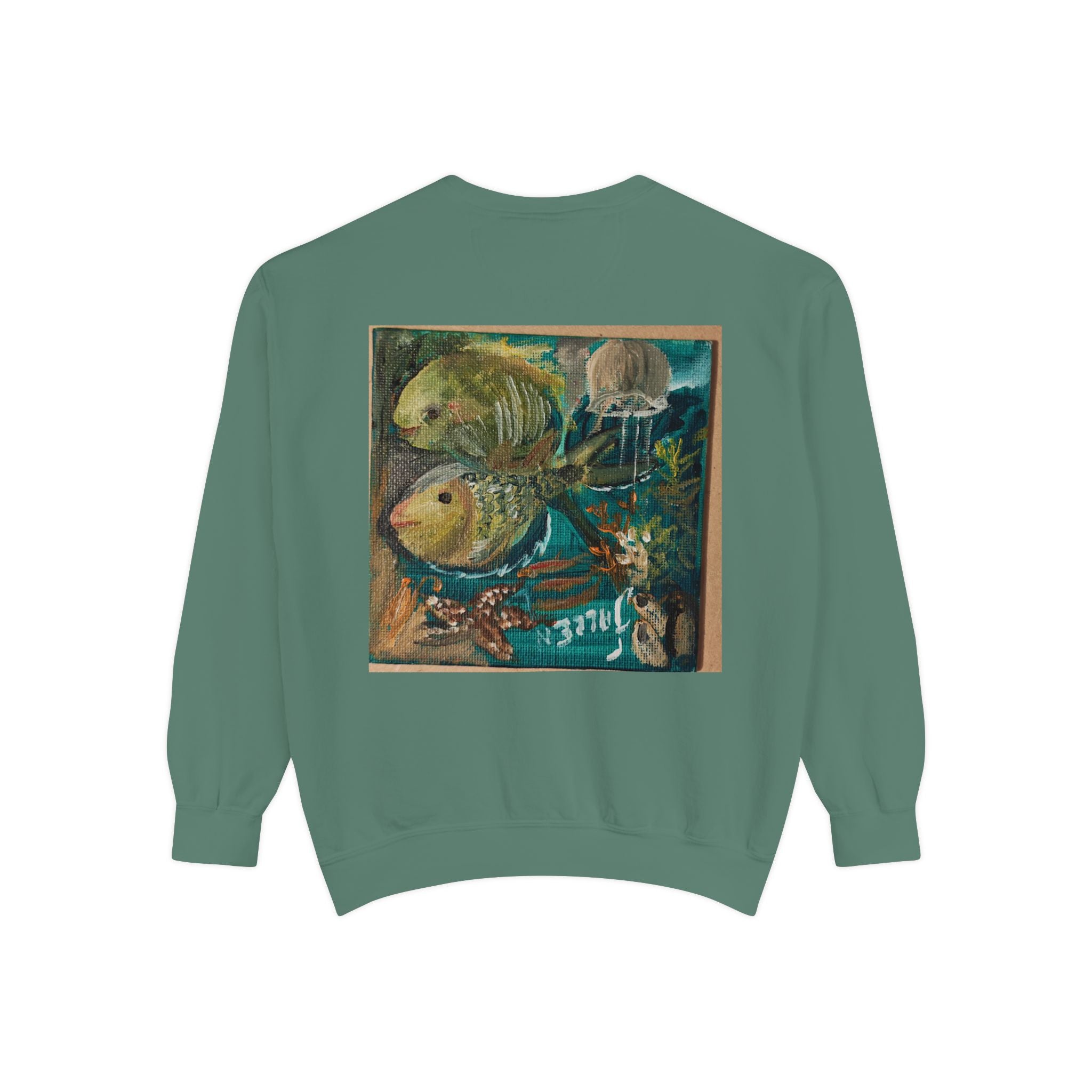 Fish Painting Sweatshirt — Vintage Ocean Art Back Print