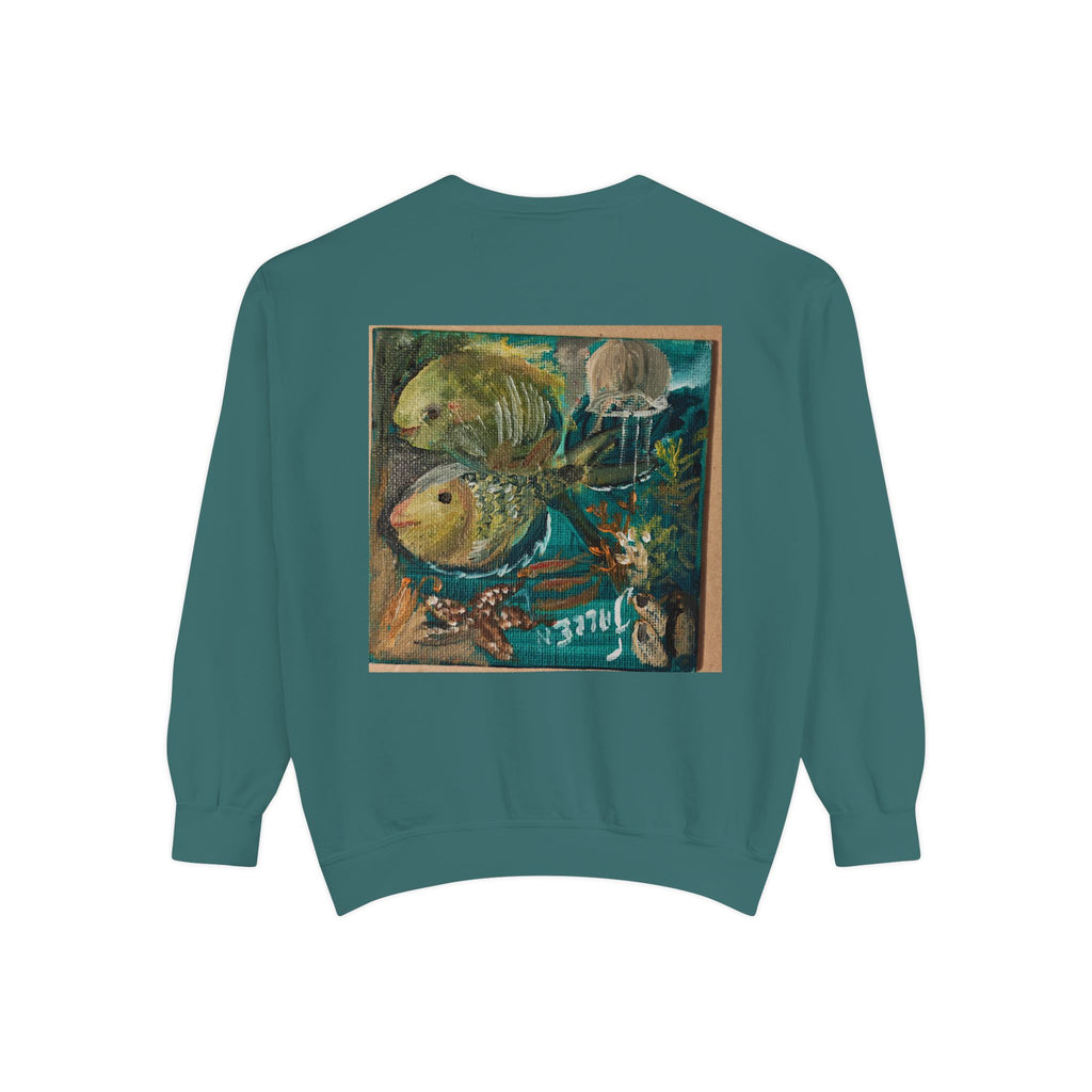 Fish Painting Sweatshirt — Vintage Ocean Art Back Print