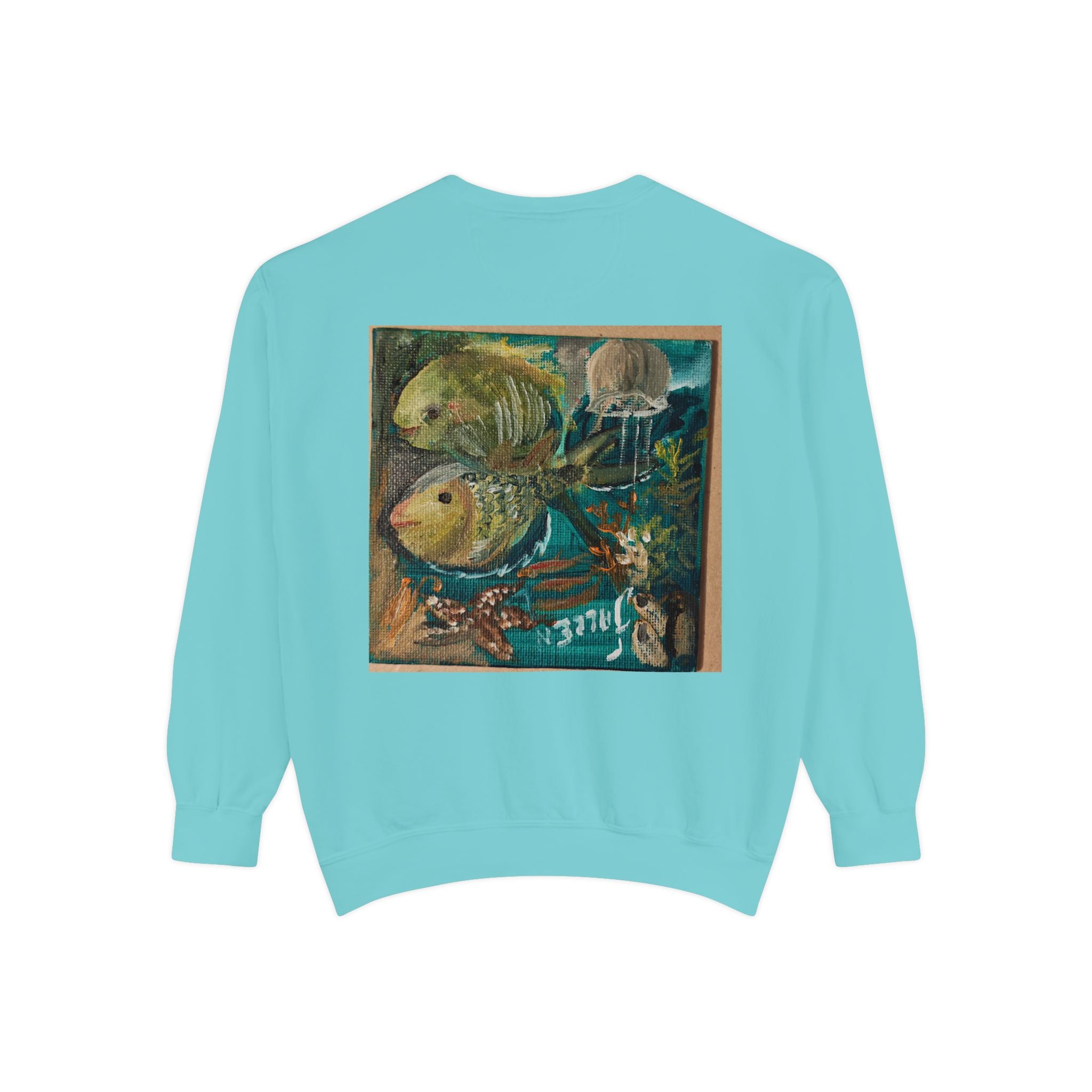 Fish Painting Sweatshirt — Vintage Ocean Art Back Print