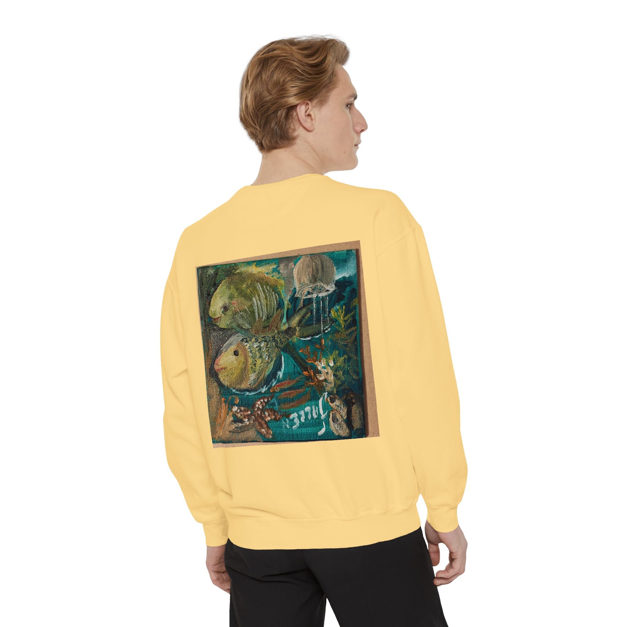 Fish Painting Sweatshirt — Vintage Ocean Art Back Print