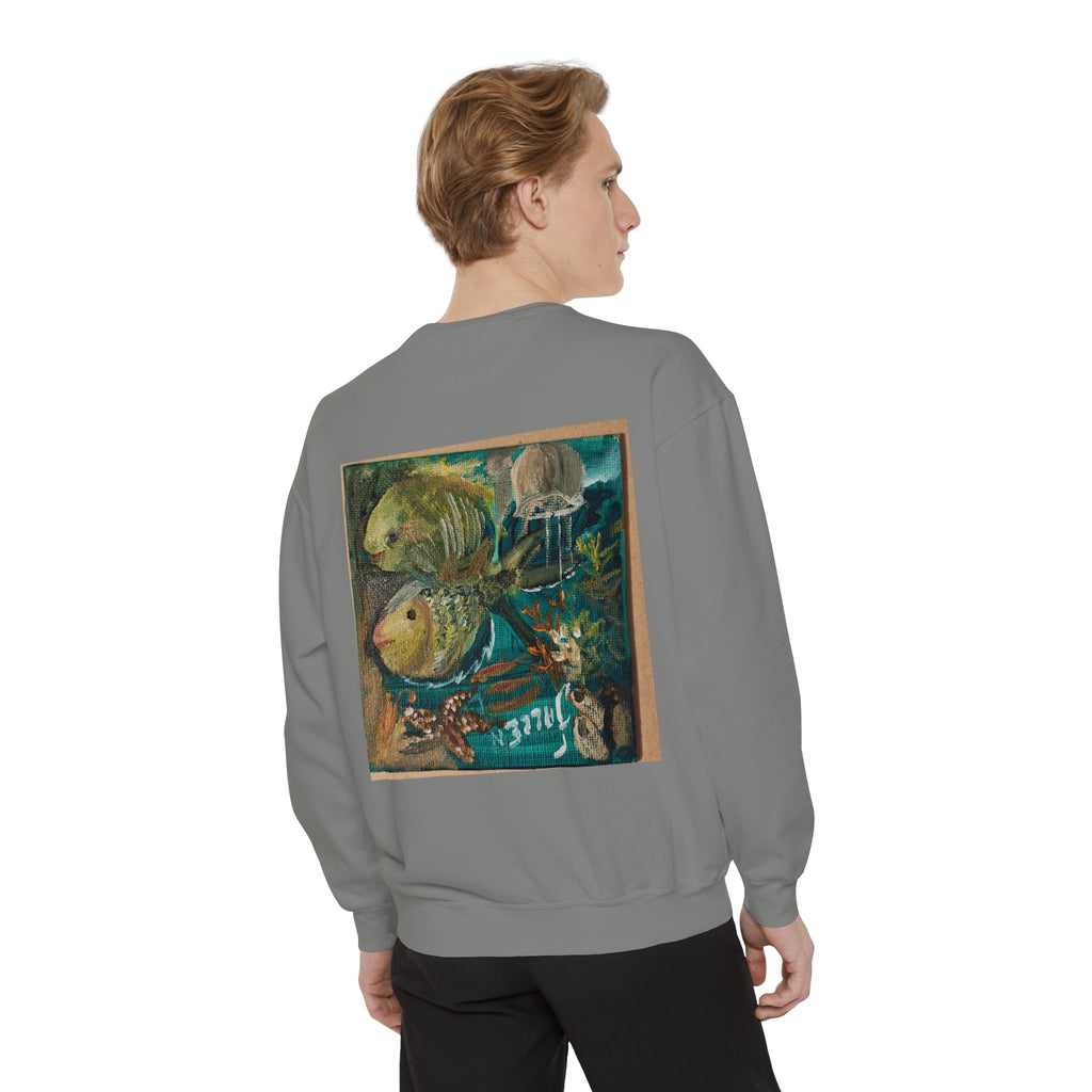 Fish Painting Sweatshirt — Vintage Ocean Art Back Print