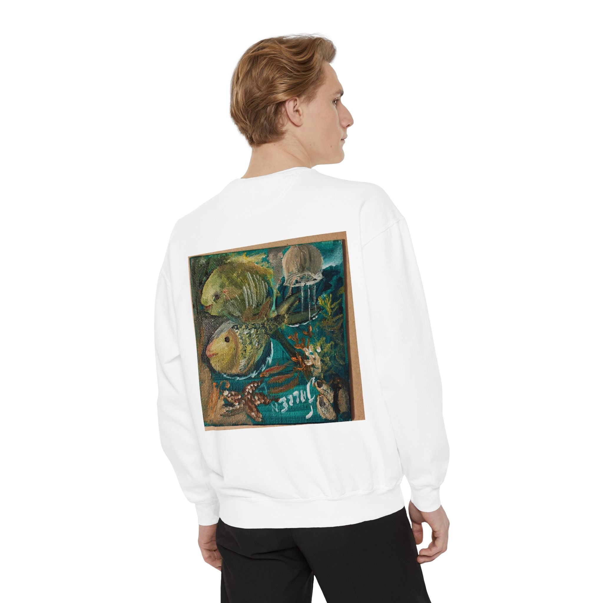 Fish Painting Sweatshirt — Vintage Ocean Art Back Print
