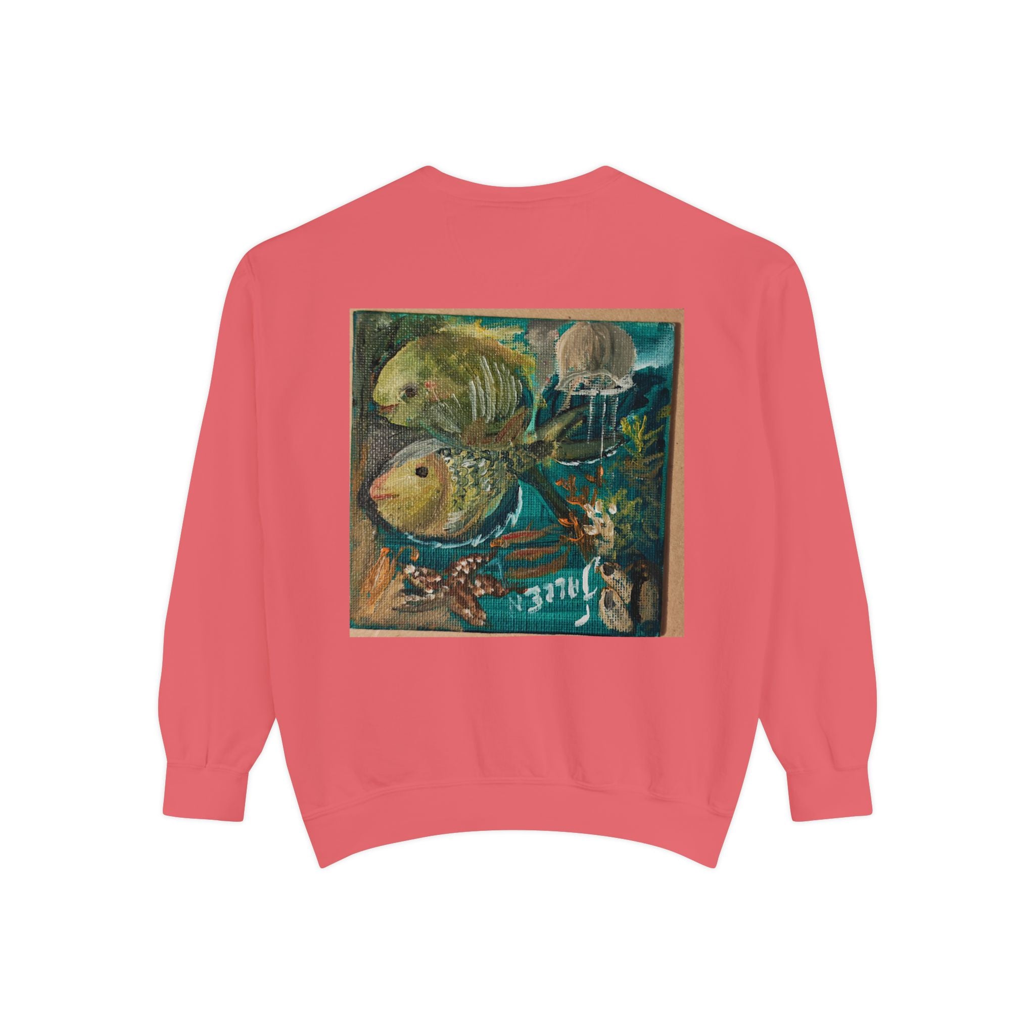 Fish Painting Sweatshirt — Vintage Ocean Art Back Print