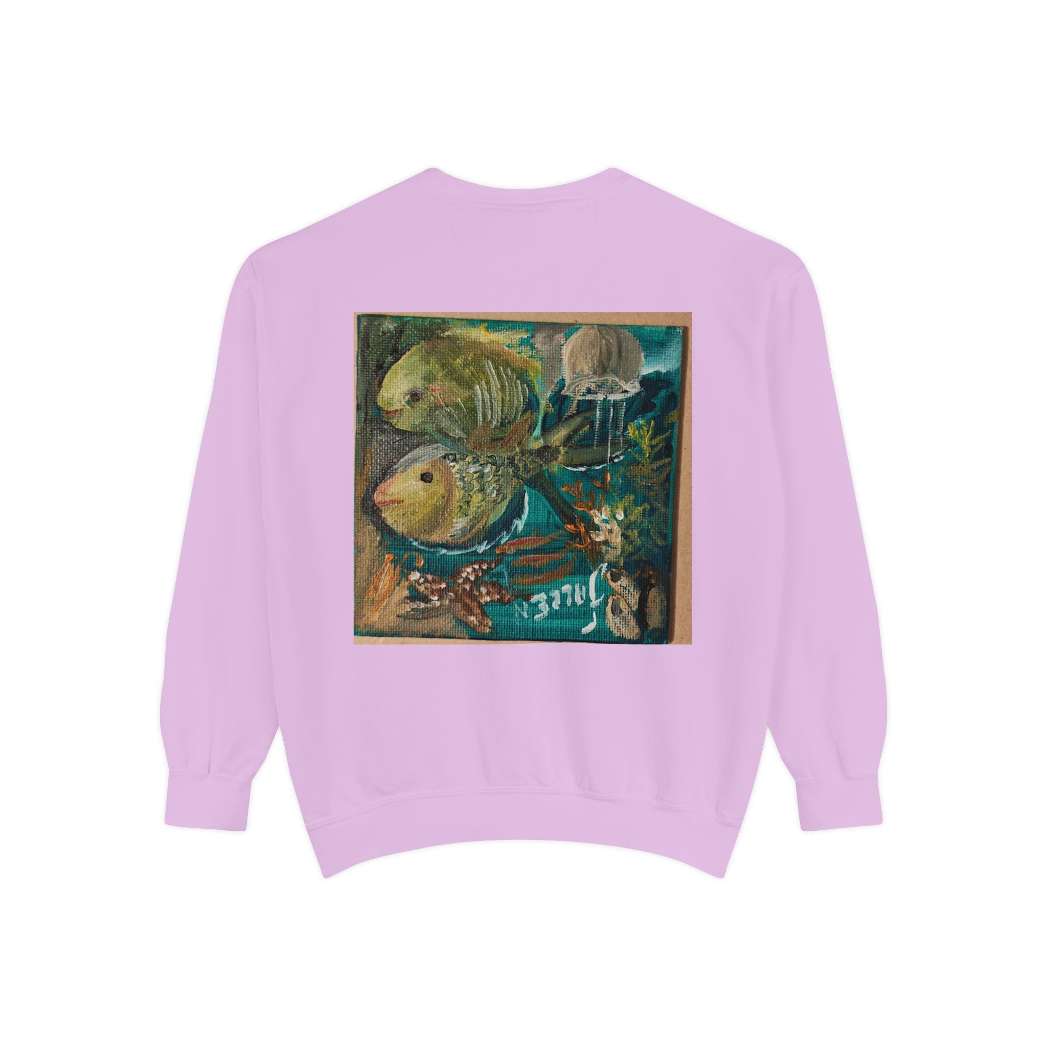 Fish Painting Sweatshirt — Vintage Ocean Art Back Print