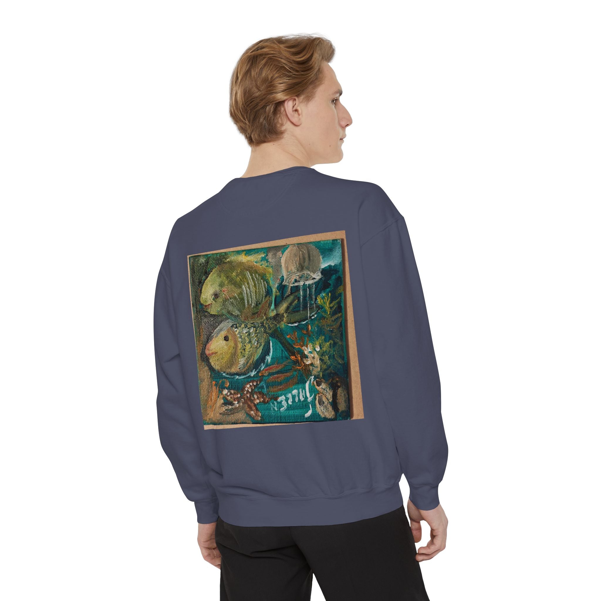 Fish Painting Sweatshirt — Vintage Ocean Art Back Print