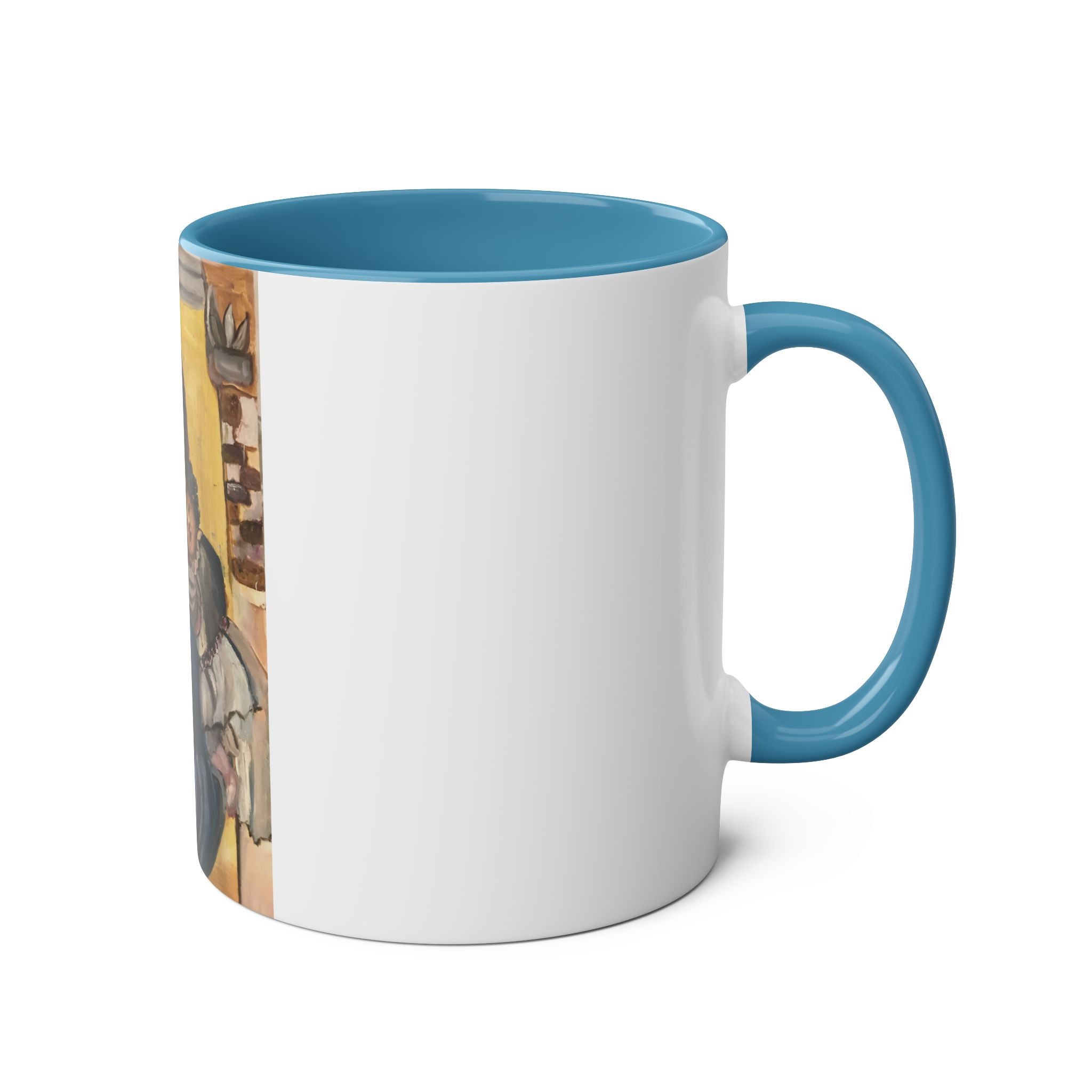 Artistic Two-Tone Coffee Mug with Mother and Child Design
