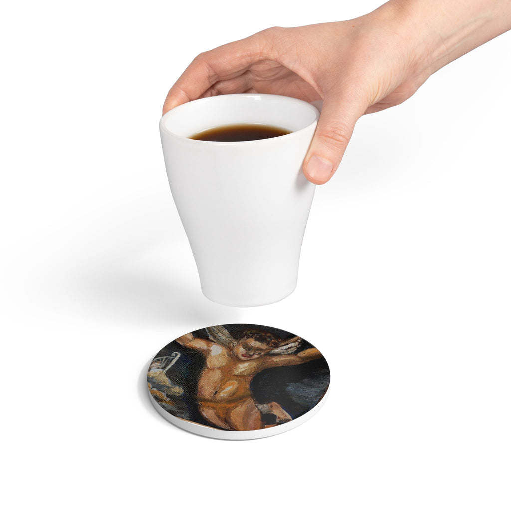 Ceramic Coaster — Vintage Cherub Art Round Drink Coaster