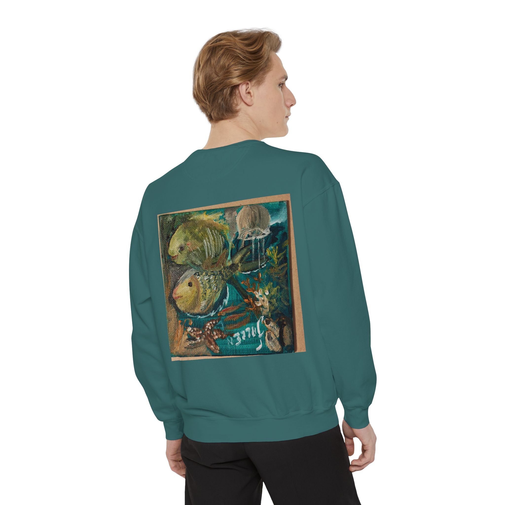 Fish Painting Sweatshirt — Vintage Ocean Art Back Print