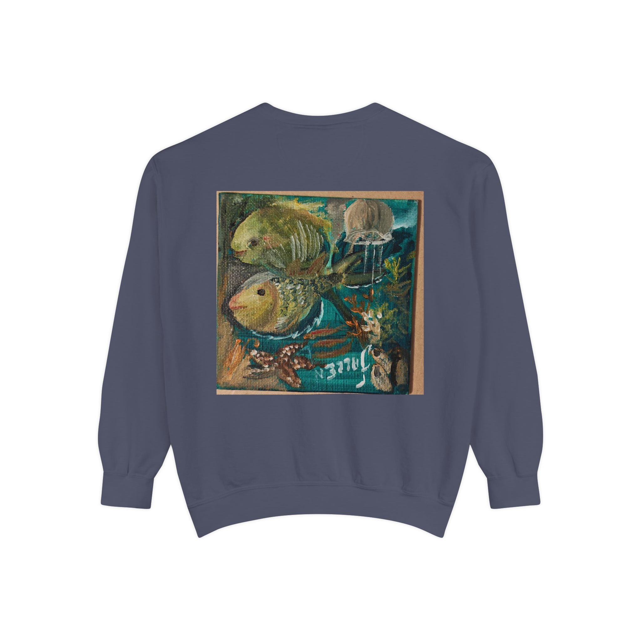 Fish Painting Sweatshirt — Vintage Ocean Art Back Print