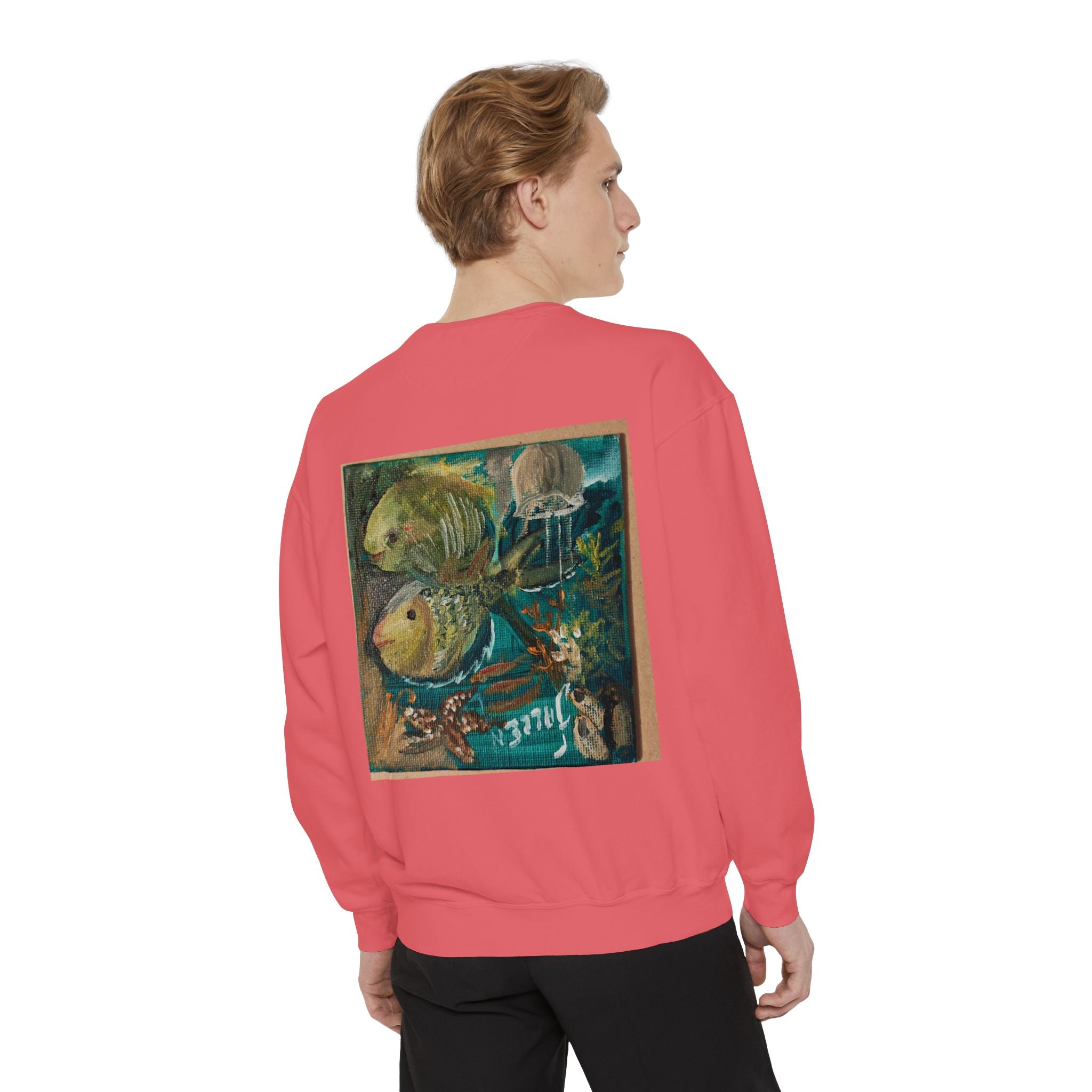 Fish Painting Sweatshirt — Vintage Ocean Art Back Print