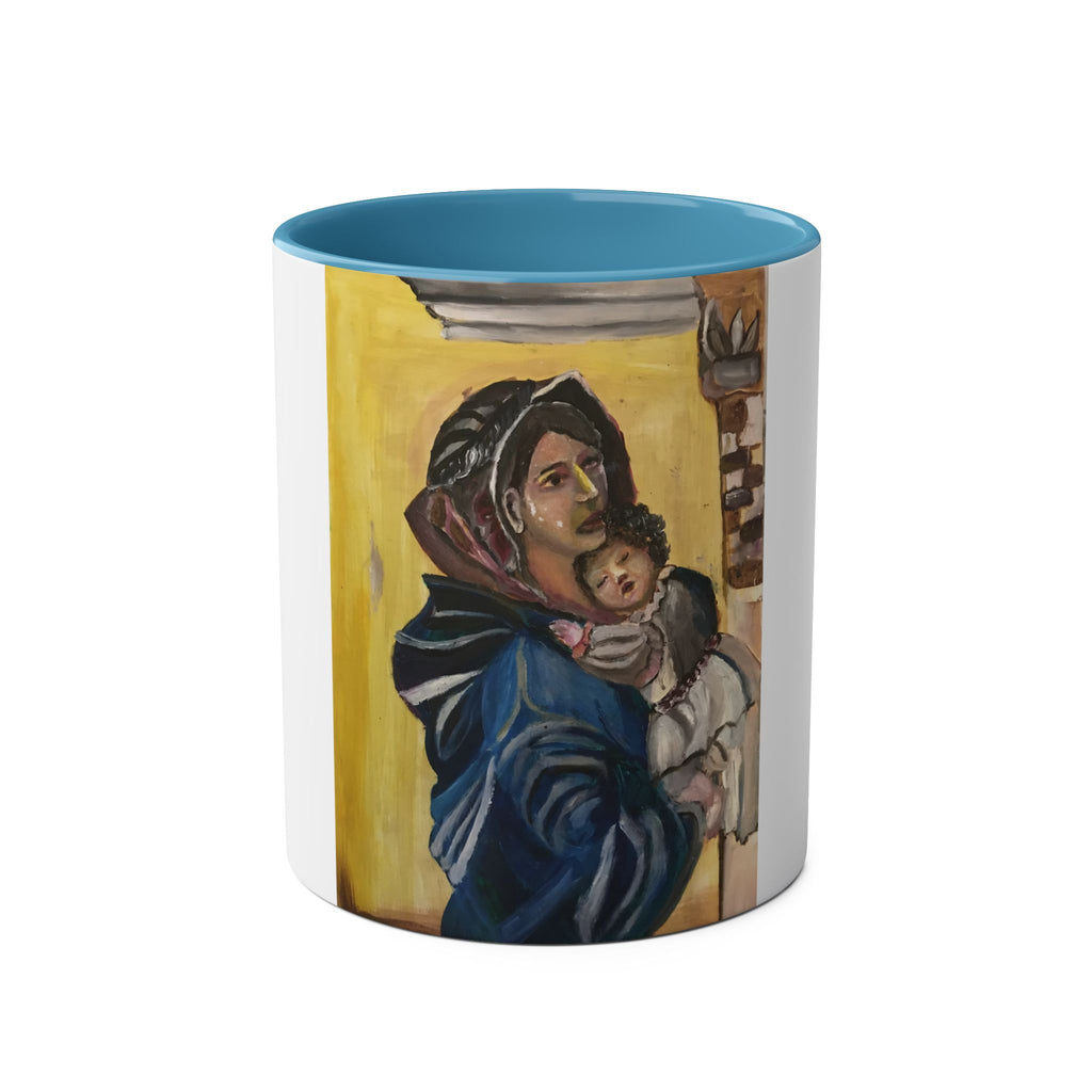 Artistic Two-Tone Coffee Mug with Mother and Child Design