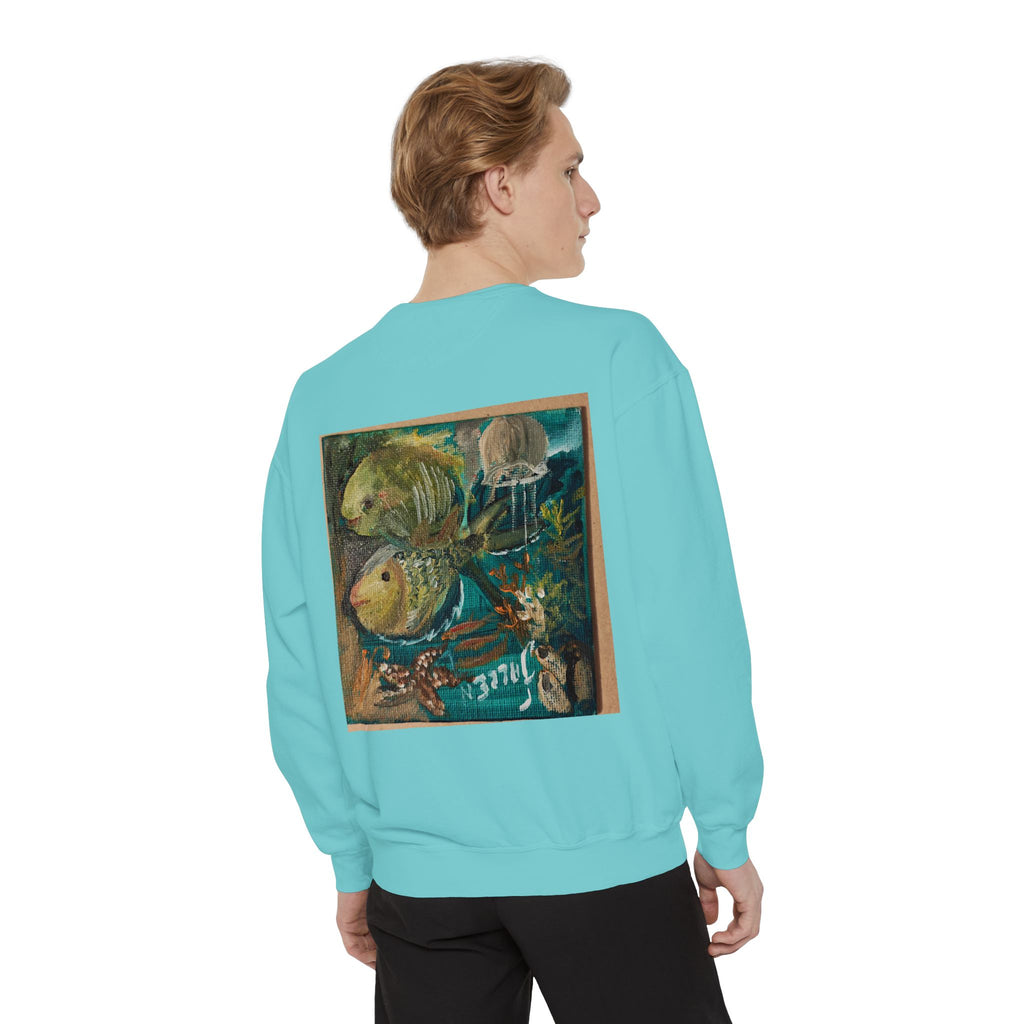 Fish Painting Sweatshirt — Vintage Ocean Art Back Print