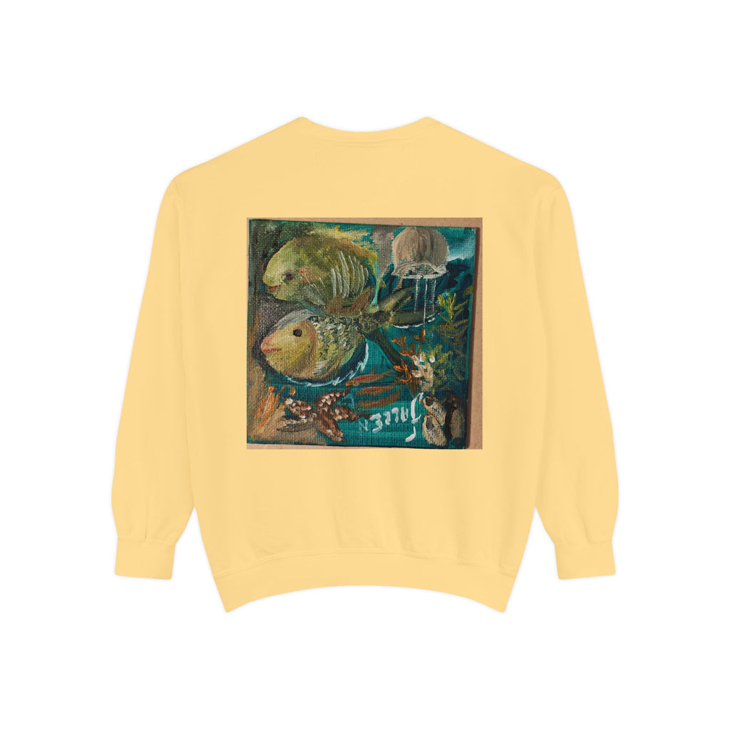 Fish Painting Sweatshirt — Vintage Ocean Art Back Print