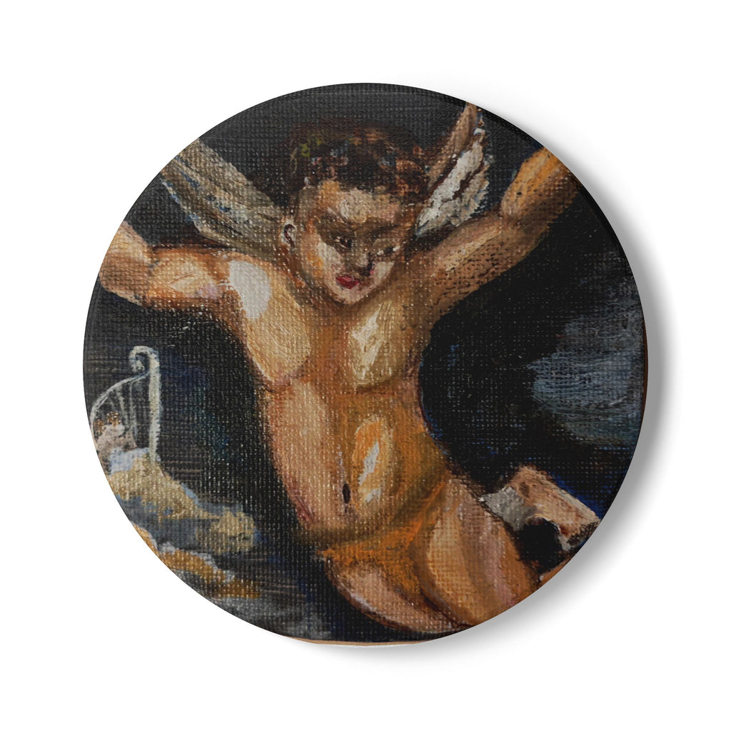 Ceramic Coaster — Vintage Cherub Art Round Drink Coaster
