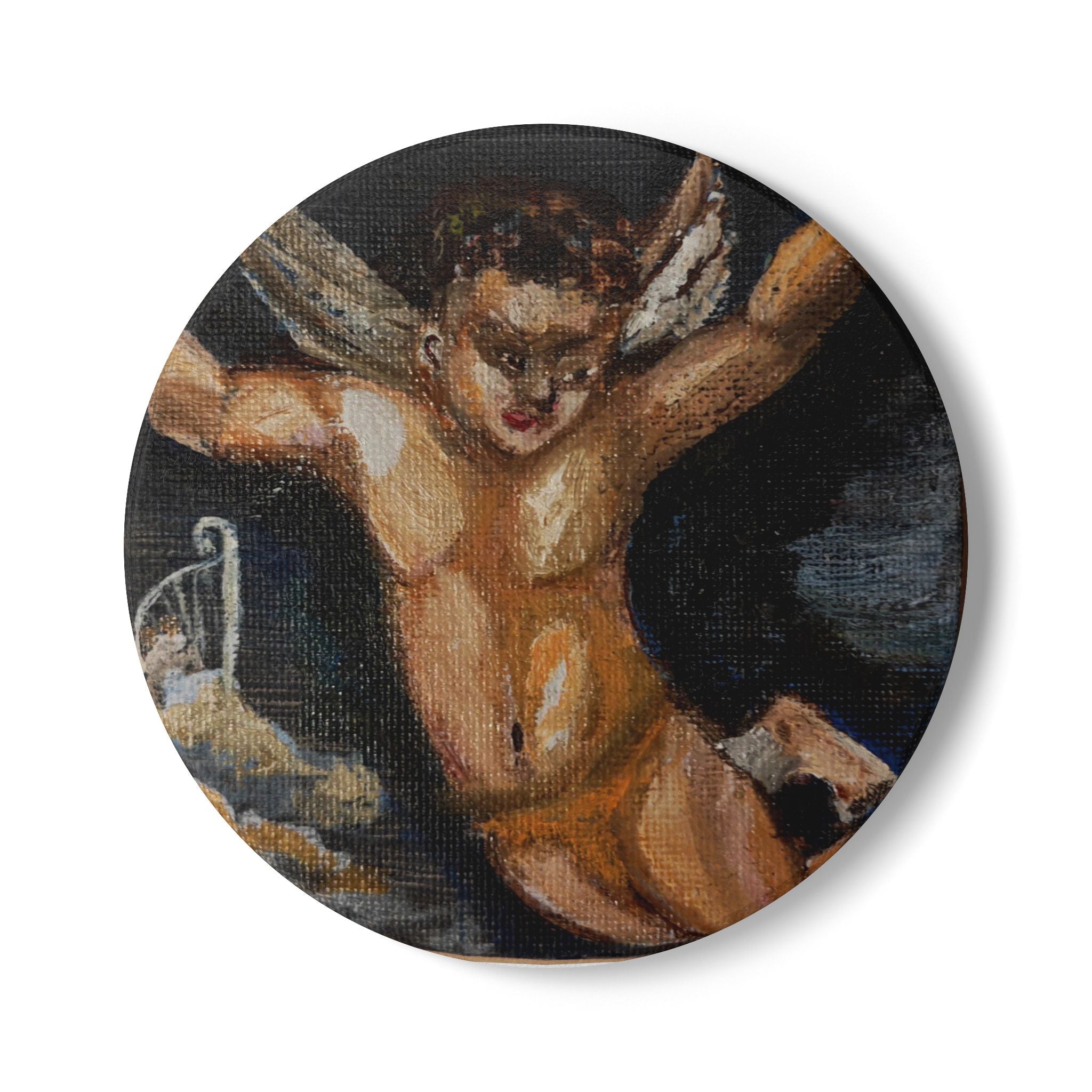 Ceramic Coaster — Vintage Cherub Art Round Drink Coaster