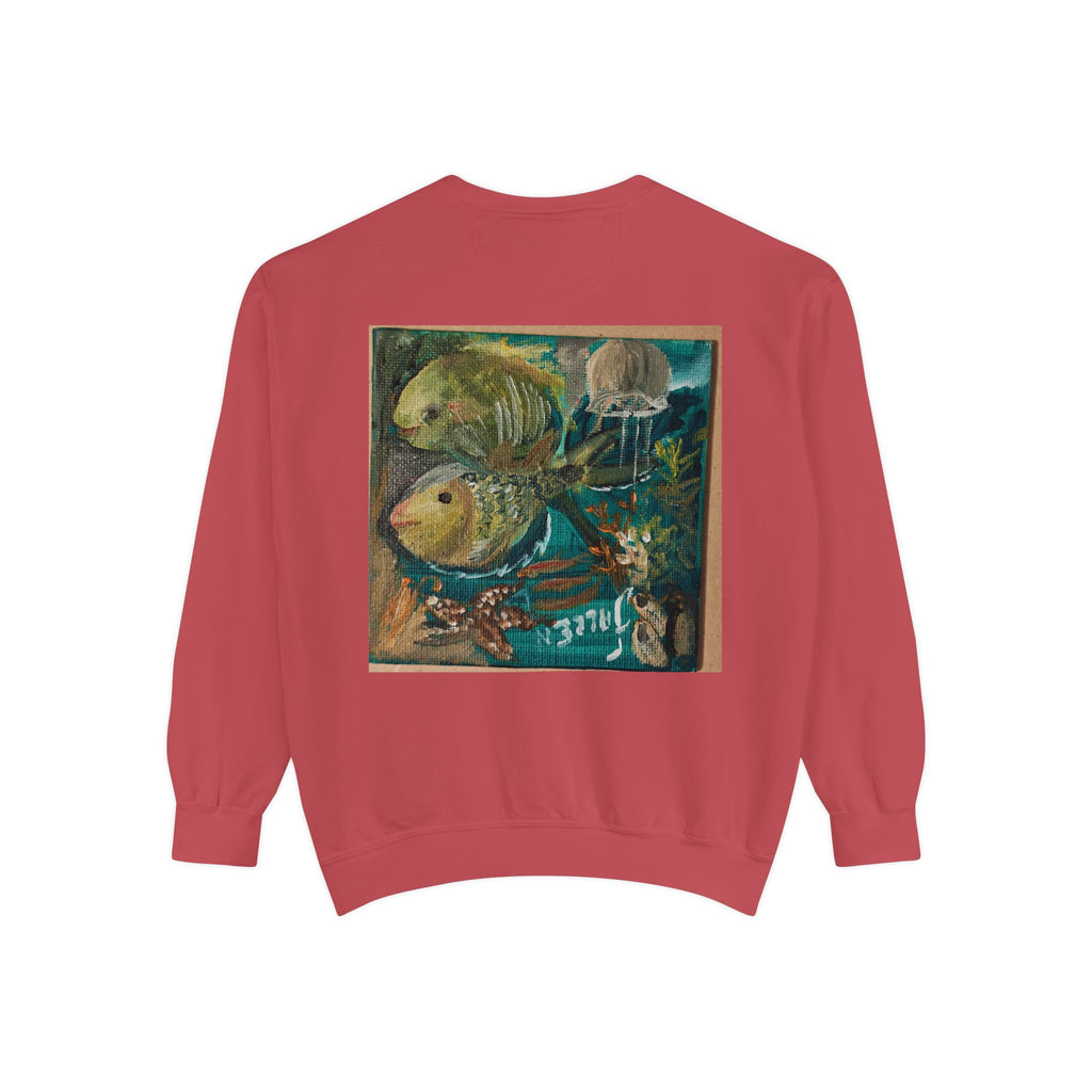 Fish Painting Sweatshirt — Vintage Ocean Art Back Print