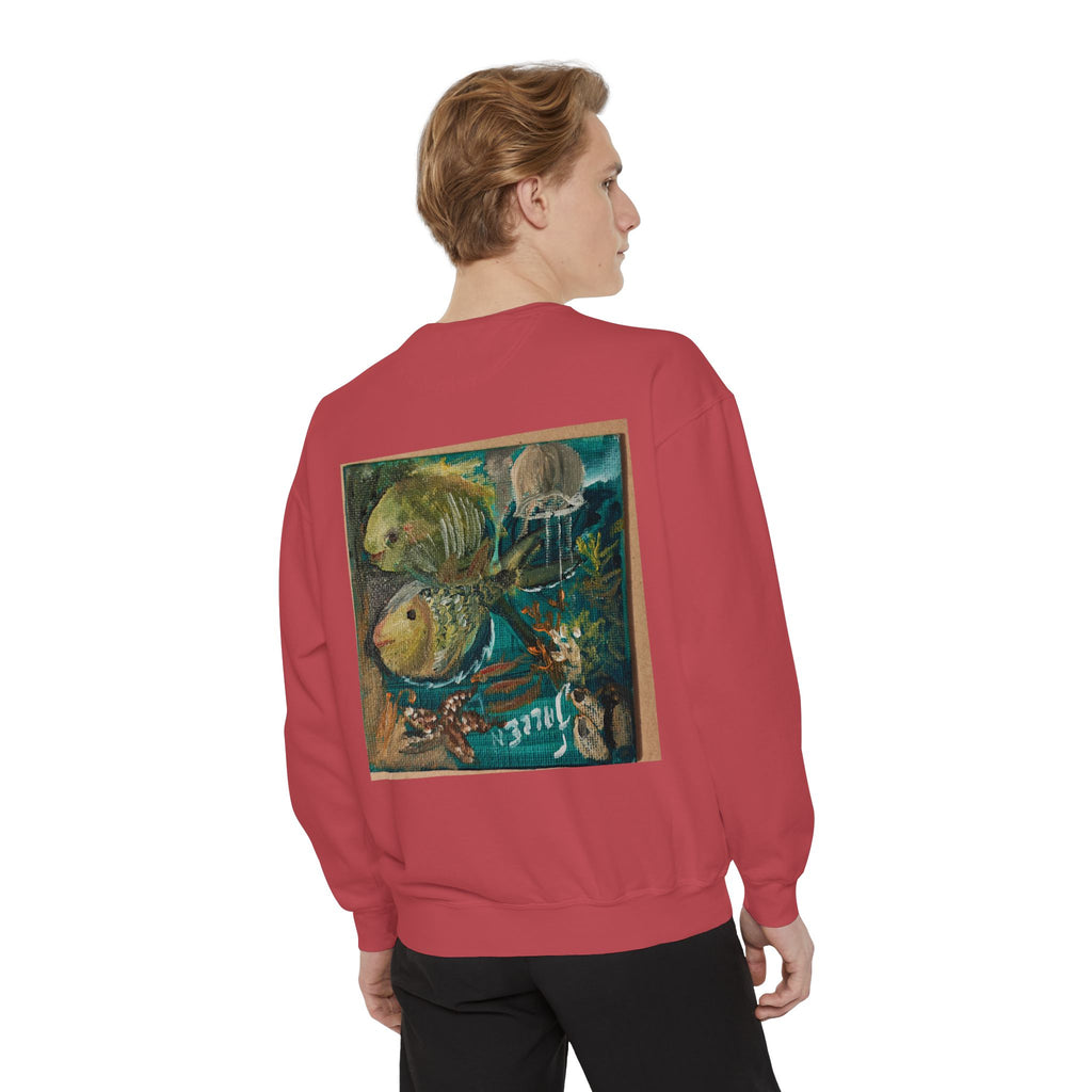 Fish Painting Sweatshirt — Vintage Ocean Art Back Print
